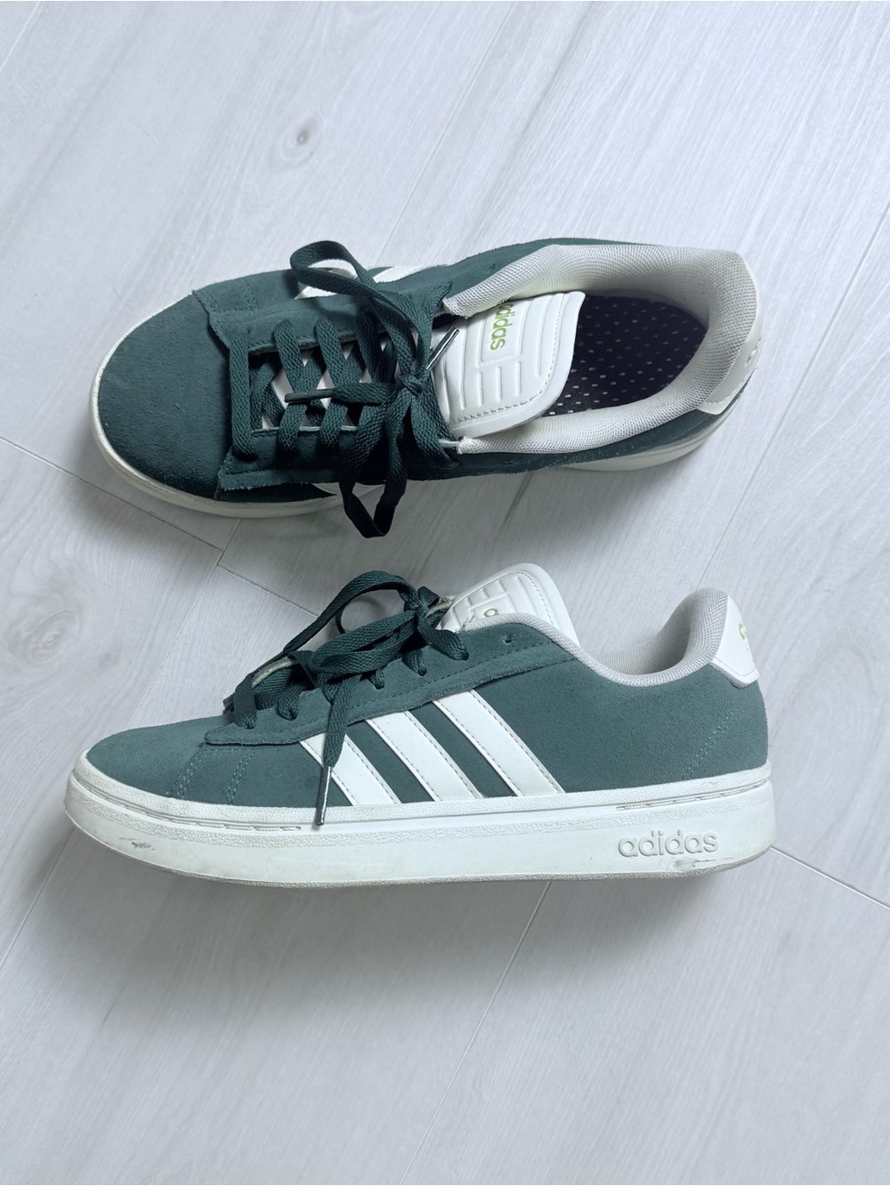 adidas Grand Court Alpha Women’s Dark Green Suede Sneakers with White Stripes